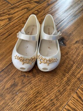 Mini Melissa Cream Jelly Mary Janes with Gold Star Trim